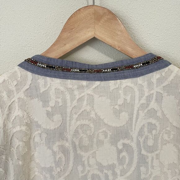 Gimmicks By BKE Top Womens L V-Neck 3/4 Sleeve Pullover Shirt Lace Beaded Boho - Picture 12 of 15